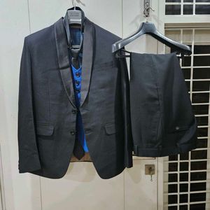 Men's Black Suit with Blue Vest
