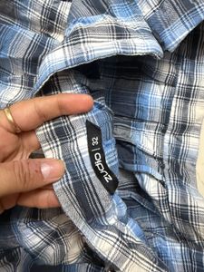Blue Plaid Skirt with Chain Detail