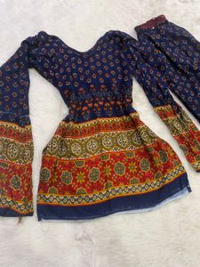 Blue Printed Short Kurti &amp; pant