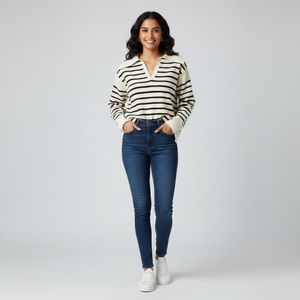 Striped Knit Sweater with Collar