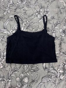 Black Ribbed Crop Cami Top