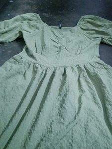 Light Green Puff Sleeve Smocked Dress