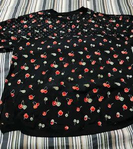 Chic Cherry Print Mesh Top