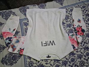 White Floral Sleeve "W!FI" Sweatshirt