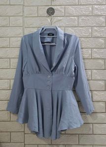 Styli Women Pleated Hem Button Detail Blazer