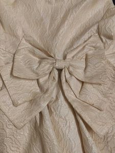 Partywear Glitter  Cream Textured Bow Dres