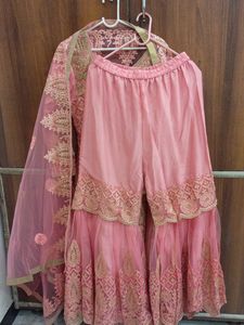 Embroidered Flared Frock With Garara And Dupatta
