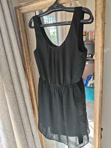 Diamond Detailing Low Back Black Mini Dress