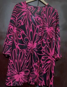 Pink 💗&amp; Black Floral Print Partywear Top 50 Bust
