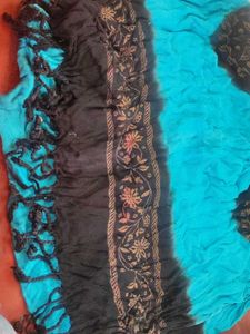Blue & Black Printed Dupatta with Tassels