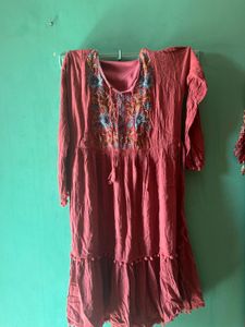 Embroidered Coral Kurta