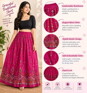 Rajasthani Pink Foil Mirror Work Skirt free size