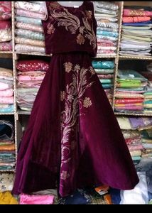 bust 40 Elegant Maroon Embroidered Lehenga Set