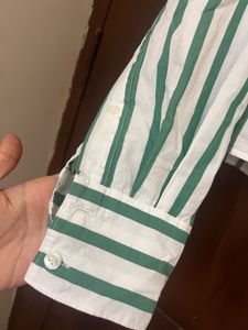 Green Striped Button-Up Shirt