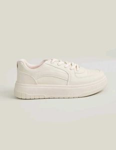Cream Lace-Up Platform Sneakers