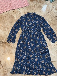 Blue Floral Print Midi Dress