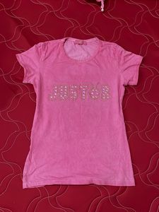 Pink "Just For" Rhinestone T-Shirt
