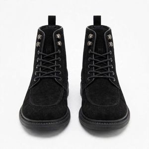 Black Suede Lace-Up Boots
