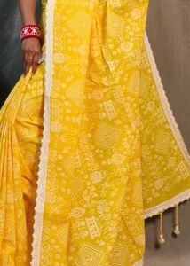 Vibrant Yellow Ethnic Saree without blouse