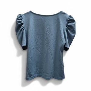 Blue Puff Sleeve Square Neck Top