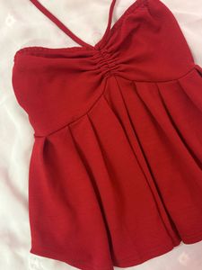 Vibrant Red Smocked Halter Top