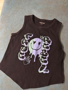 Girls Brown Graphic Tank Top
