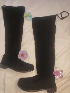 Black Velvet Knee-High Boots