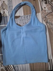 Light Blue Ribbed Halter Top