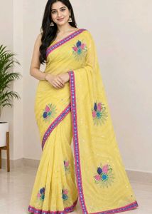 Embroidered Saree with Mirror Work Border