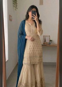 Elegant Beige Sharara Suit Set