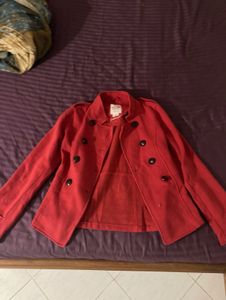 Red Double-Breasted Pea Coat