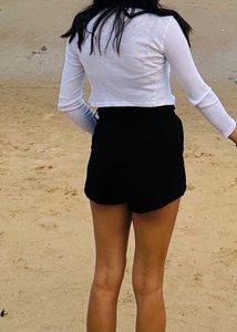 Ribbed Tie-Front Long Sleeve Top
