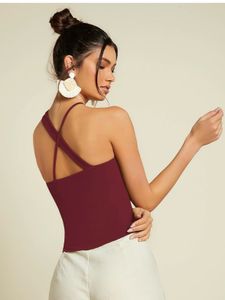 sugathari women’s maroon criss cross front ribbed