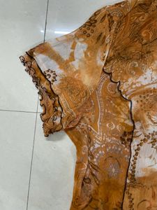 Patterned Button-Up Sheer Shirt