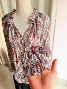 Bohemian Paisley Print V-Neck Blouse