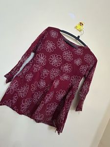 Maroon Kurta with White Floral Print