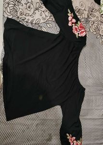 Embroidered Black top with Floral Design