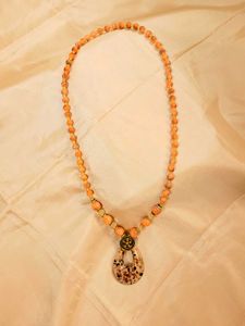 Beaded Peach Pendant Necklace