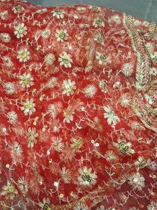 Red Embroidered Dupatta with Sequins