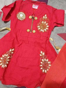 Red Embroidered leggi frock