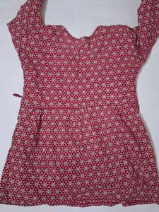 Chic Red Floral Print Kurta