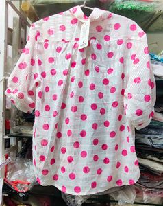 Chic Pink Polka Dot Sheer Blouse