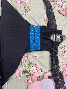 Black Gown With Blue Belt Look