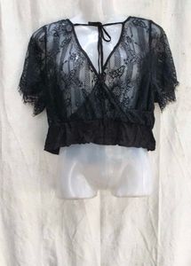 76209. Black Lace Back Tie Top