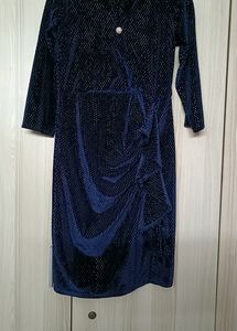 Dark Blue Bodycon Velvet Dress With With Glitter