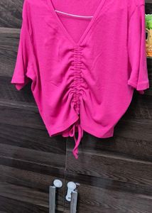 V-Neck Ruched Drawstring Top