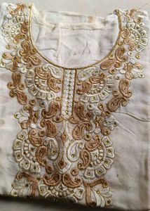 Embroidered Cream Ethnic kurti