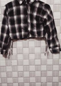 Chic Plaid Cropped top Shirt with Drawstring