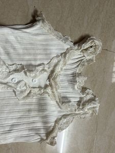 Cute Lace Trimmed White Tank Top