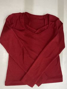 Red Ribbed V-Neck Top